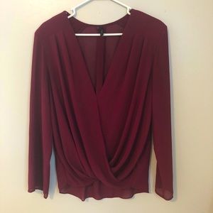 Maurice Maroon V Neck Blouse
